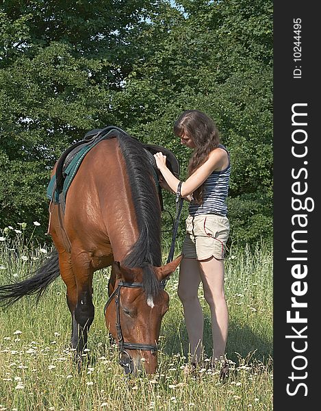 Girl Saddles A Sorrel