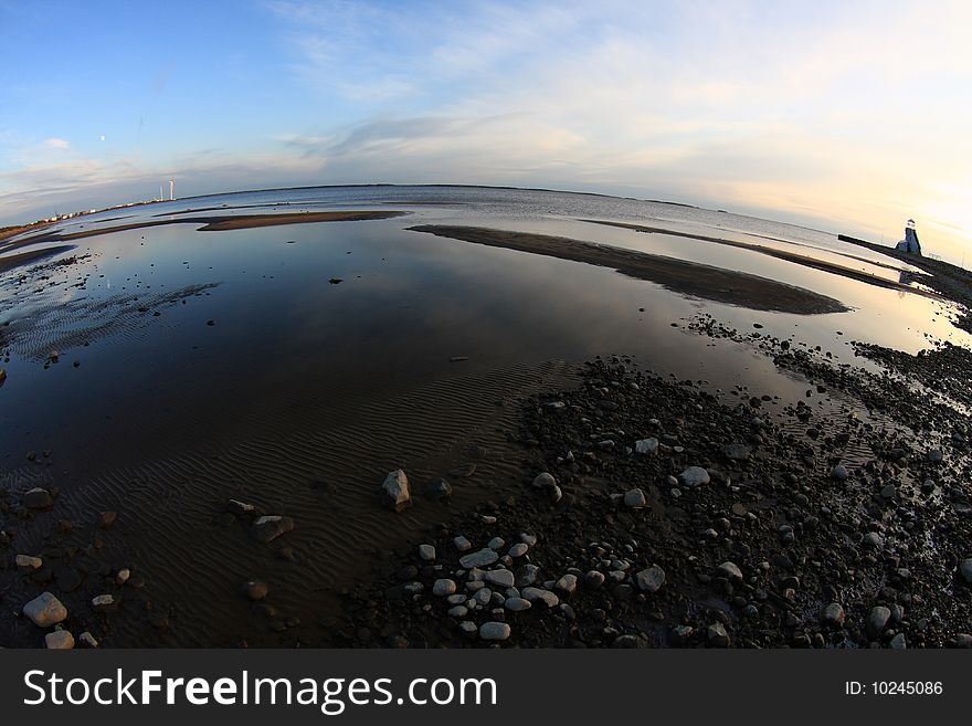 Sunset on the sea shore