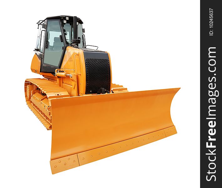 Yellow bulldozer isolated over a white background