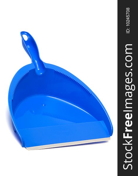 Blue plastic dustpan on a white background
