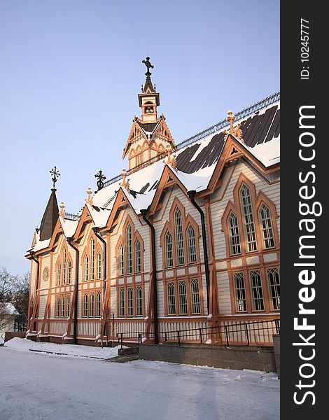 Beautiful wooden church in the town Kajaani, Finland