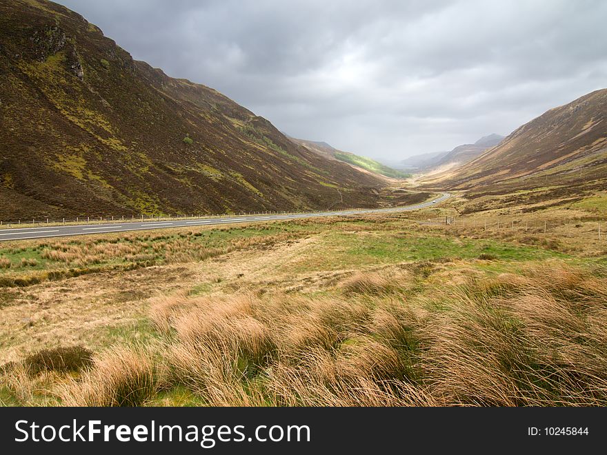 Scottish landscape - road through valley