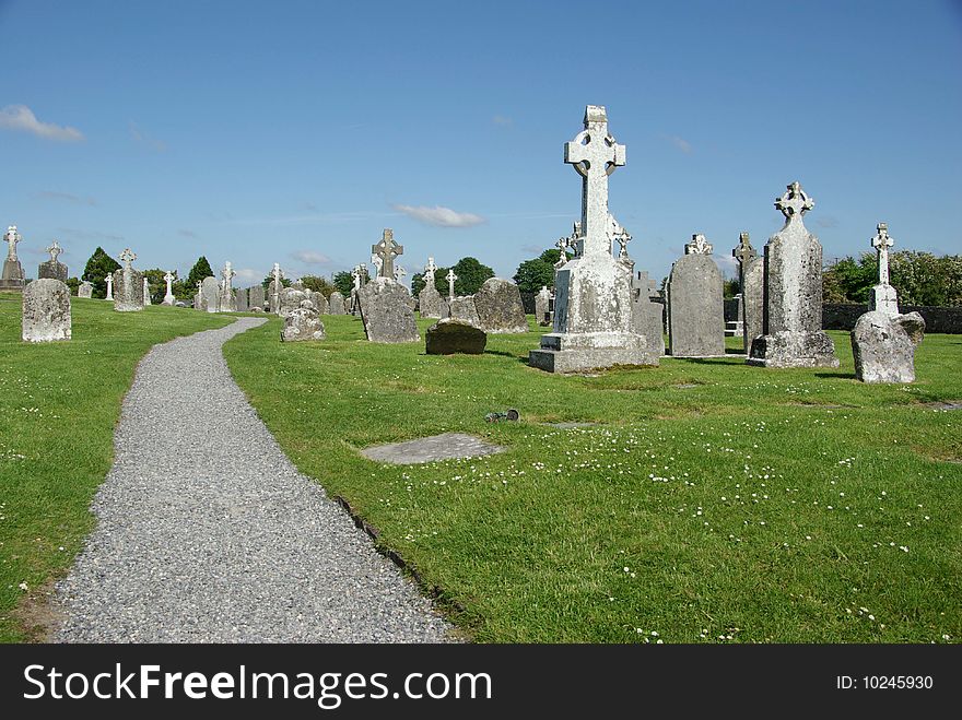 Cemetery in the ruins of Clonmacnoise, in Ireland. Cemetery in the ruins of Clonmacnoise, in Ireland