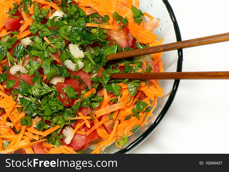 Closeup on a fresh salad bowl. Macro