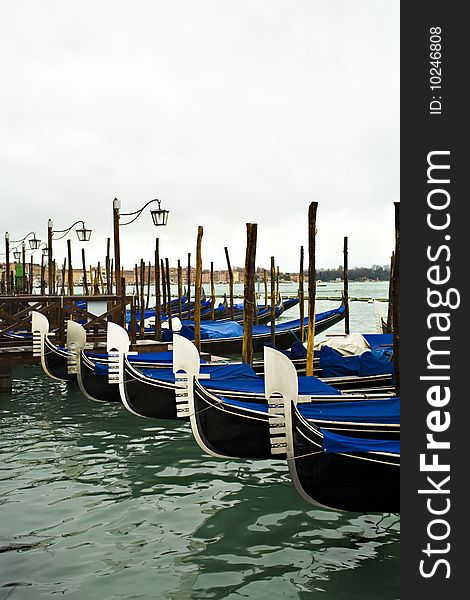 Five Gondolas in Venice by St Marks Square