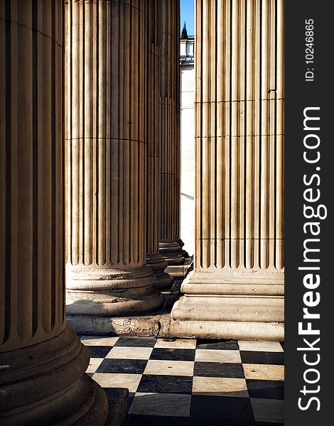 Columns by the entrance of St Pauls Cathedral, London. Columns by the entrance of St Pauls Cathedral, London