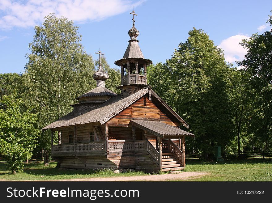 400 years old wooden church at the museum of wooden architecture in Novgorod, Russia. 400 years old wooden church at the museum of wooden architecture in Novgorod, Russia.