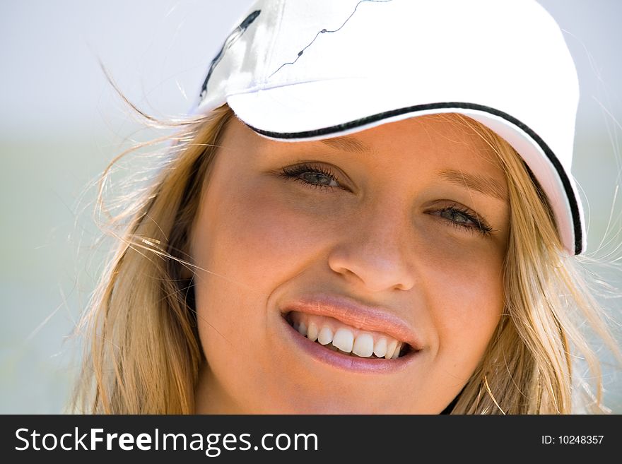 Portrait of blond young girl in beach. Portrait of blond young girl in beach