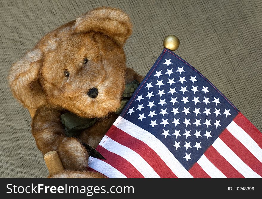 Stuffed Toy Bear Holding A Flag