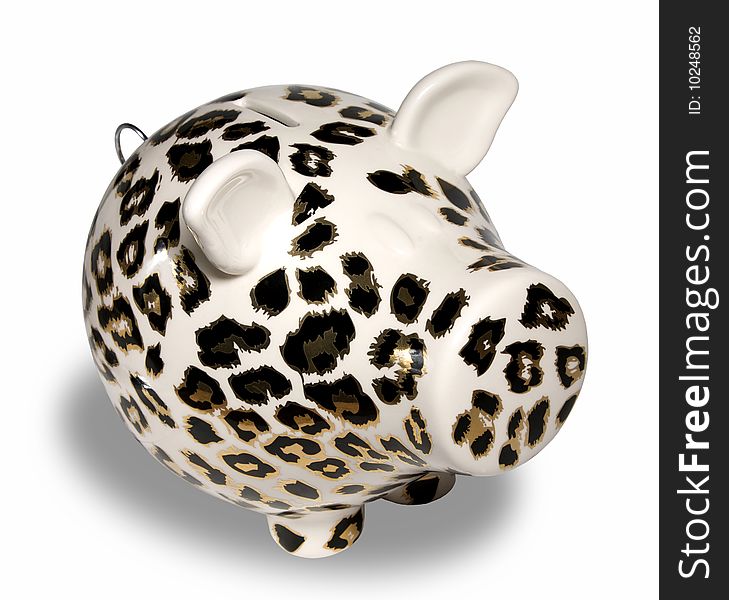 Leopard skin piggy bank isolated over white background