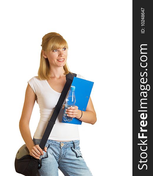 Portrait of a young attractive student on the white background. Portrait of a young attractive student on the white background