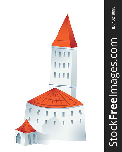 Castle with red roof isolate on a white background