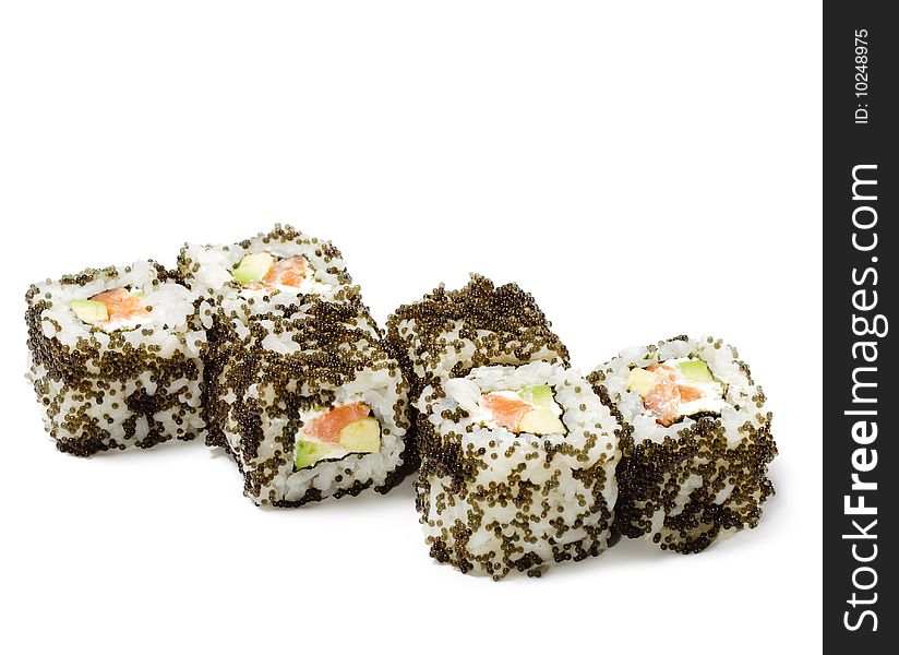 Japanese Cuisine - Salmon Sushi Roll woth Caviar and Vegetable