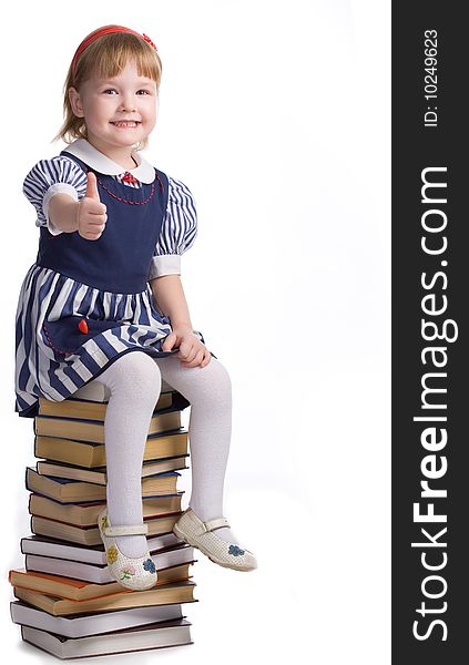 Little Baby With Books Isolated