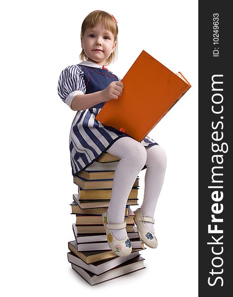 Little Baby With Books Isolated