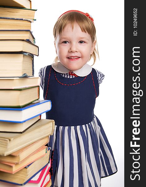 Little Baby With Books Isolated