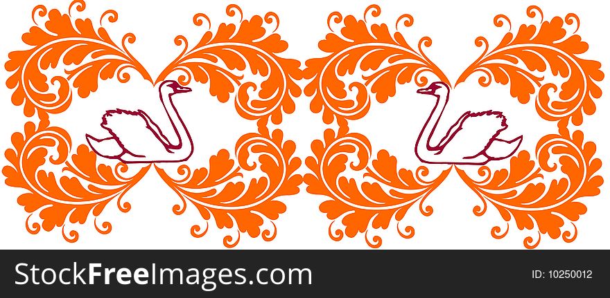 Floral border with two swan, web header. Floral border with two swan, web header