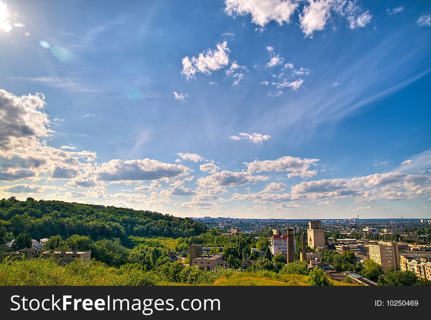 Landscape, which shows the park, the city of Kiev and the beautiful sky, Ukraine. Landscape, which shows the park, the city of Kiev and the beautiful sky, Ukraine