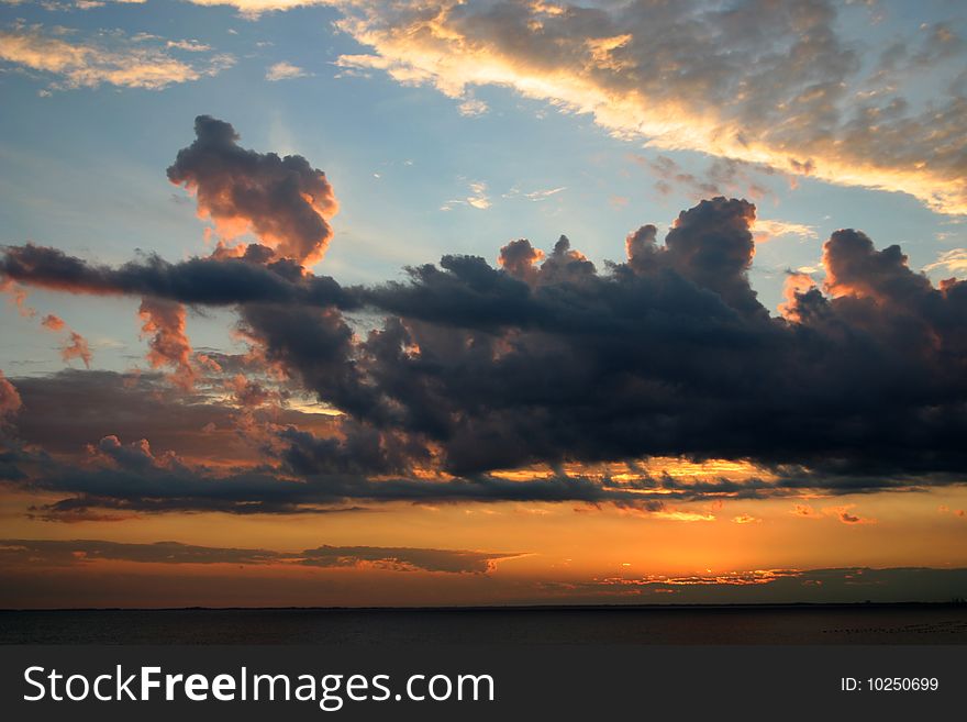 Sunset at adriatic sea near Trieste, Italy