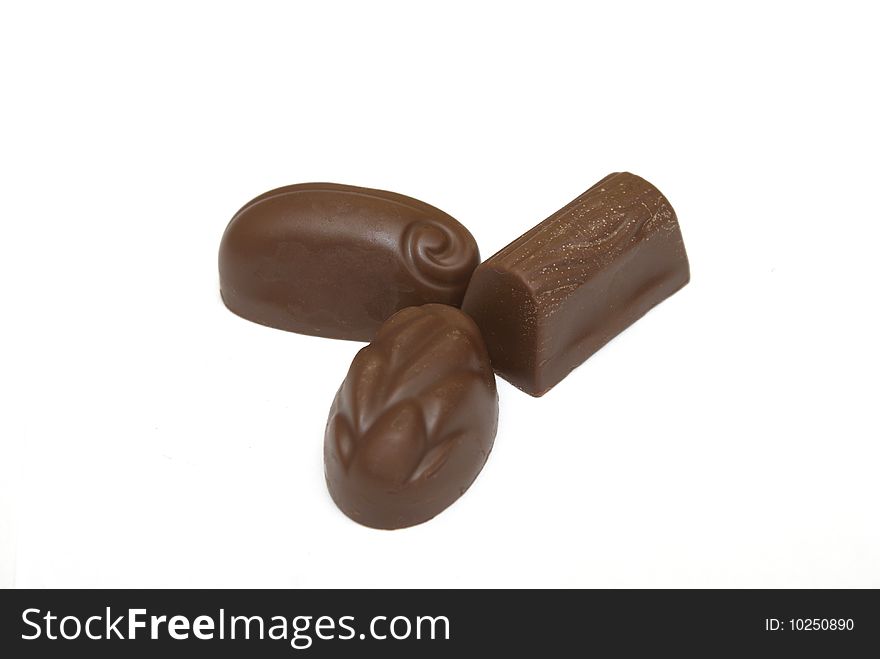 Chocolate candies isolated on the white