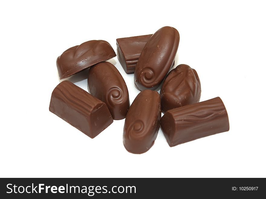 Chocolate candies isolated on the white