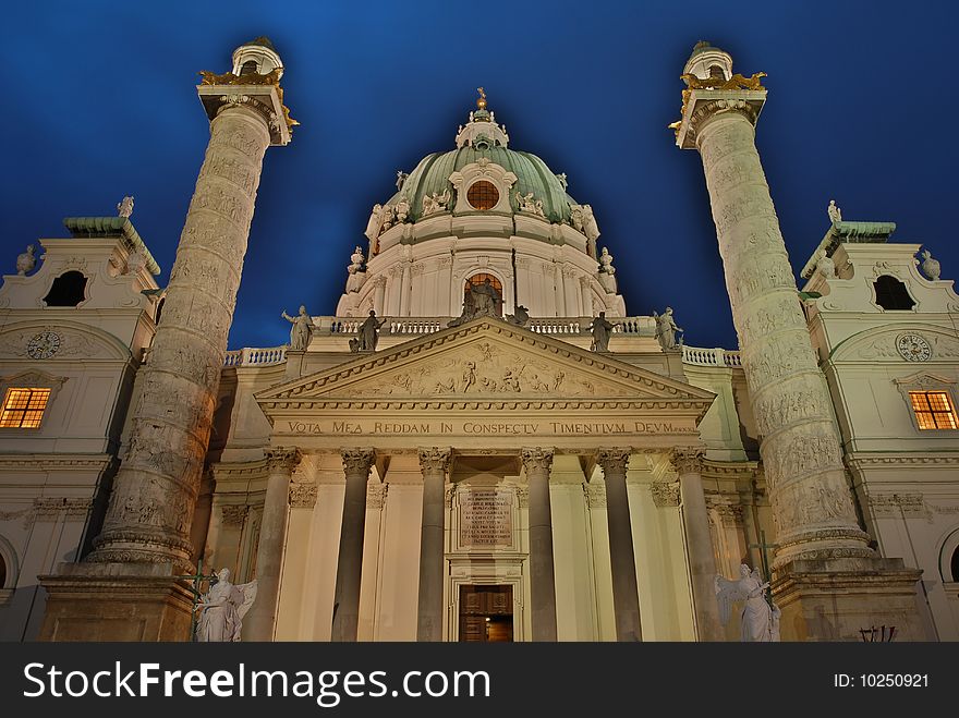 Night Capture Of The Karls Church In Vienna