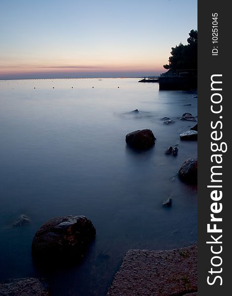 Sunset at adriatic sea near Trieste, Italy
