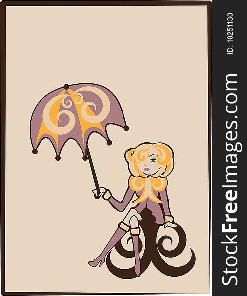 Vector illustration of cool Young woman with umbrella. Vector illustration of cool Young woman with umbrella