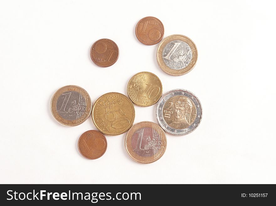 Euro coins isolated on the white