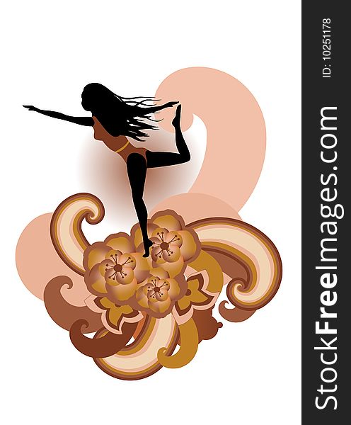 Vector illustration of woman  practisig yoga  with stylized hibiscus and others floral elements. Vector illustration of woman  practisig yoga  with stylized hibiscus and others floral elements