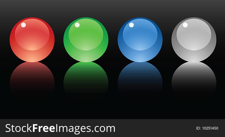 Colorful transparent spheres with reflection on dark background. Colorful transparent spheres with reflection on dark background