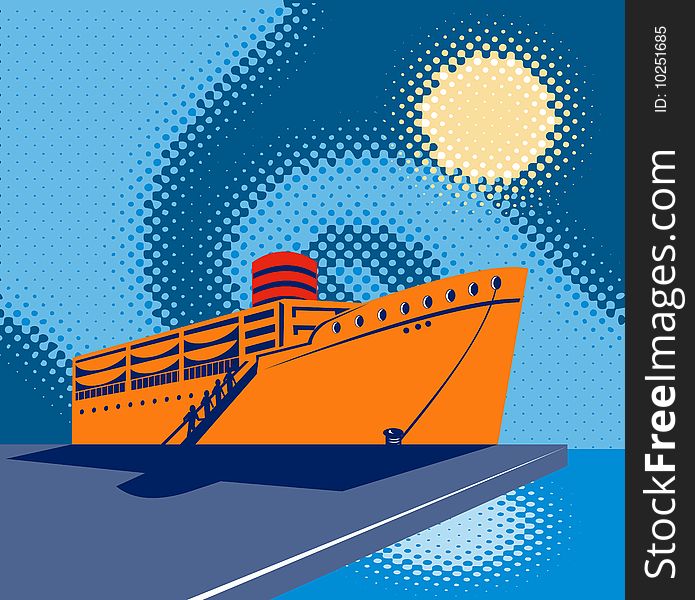 Vector illustration of a Passenger ship with people boarding. Vector illustration of a Passenger ship with people boarding