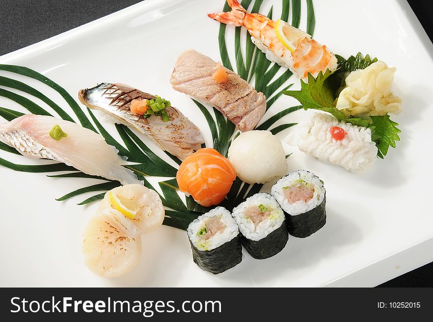 Japanese sashimi on a white dish