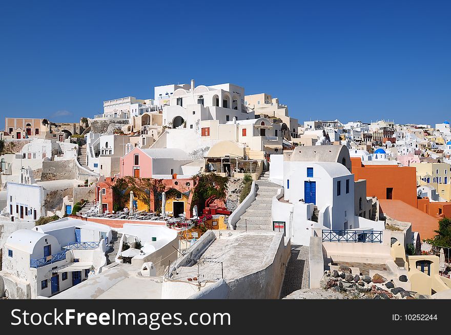Many colorful house in Santorini, Greece. Many colorful house in Santorini, Greece
