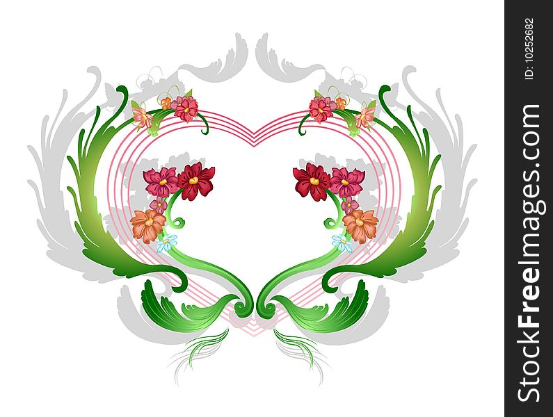 Vector illustraition of elegant floral frame with heart shape