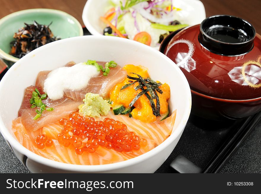 Japanese sashimi on a white dish