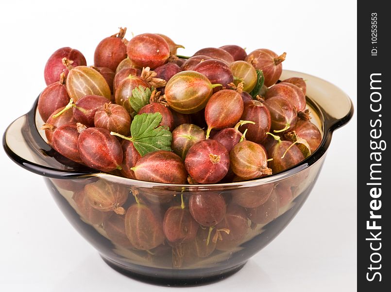 Gooseberries in bowl on light background