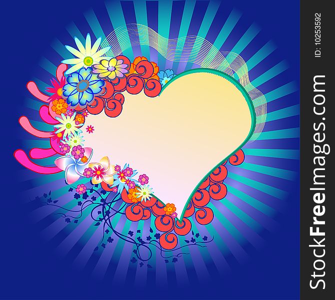 Vector illustraition of elegant floral frame with heart shape