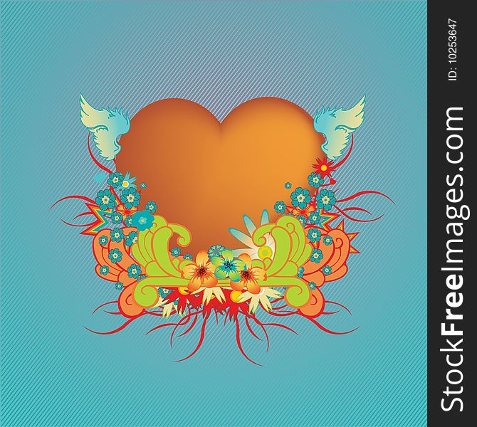 Vector illustraition of elegant floral frame with heart shape