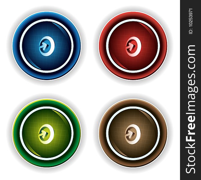 Blue, red, green and brown buttons on the white background. Blue, red, green and brown buttons on the white background