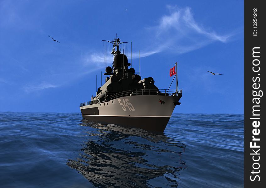 The military ship in the sea