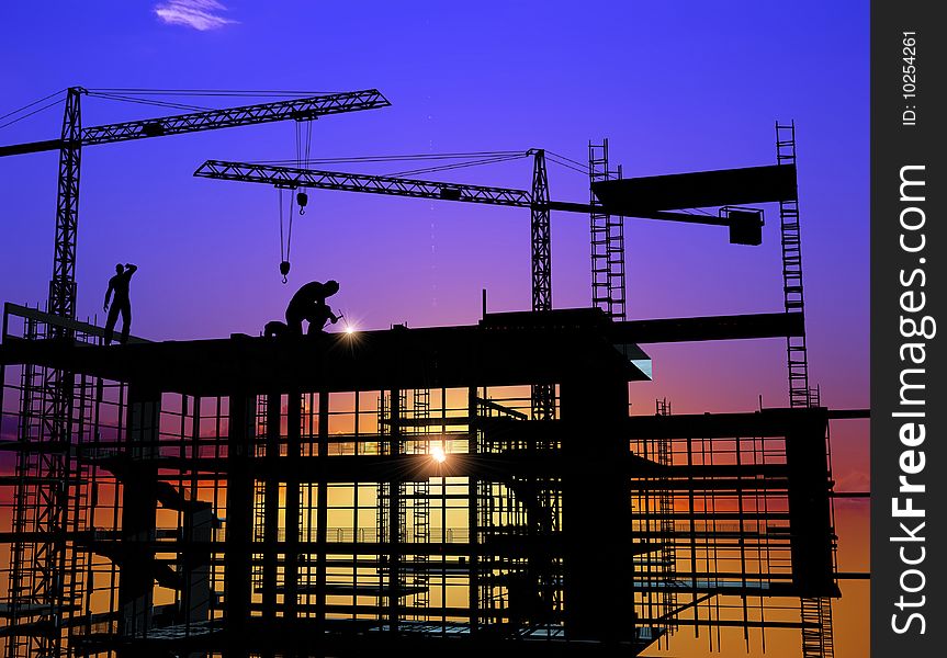 Group of the workers on a background of the sky