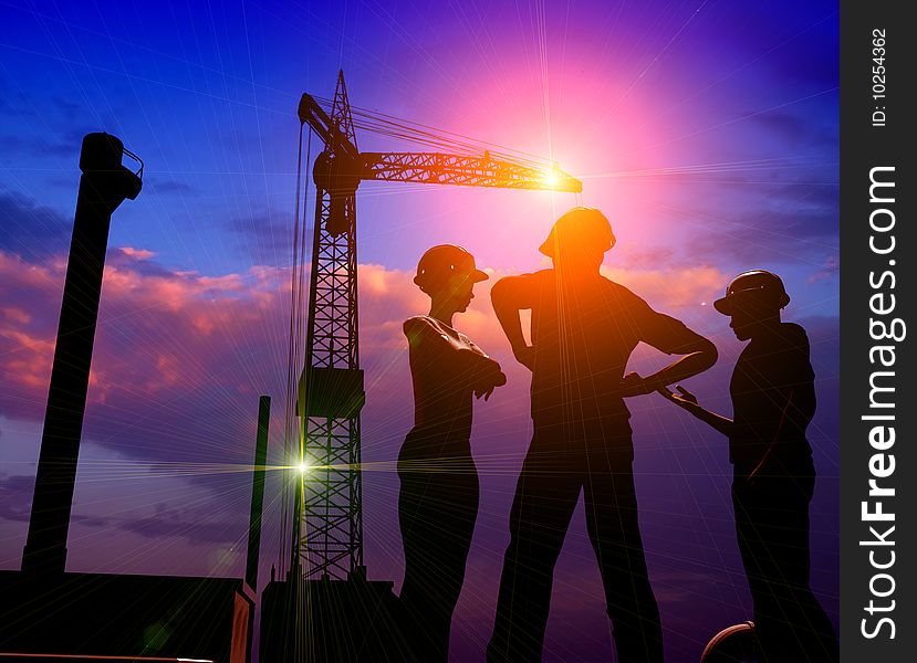 Group of the workers on a background of the sky