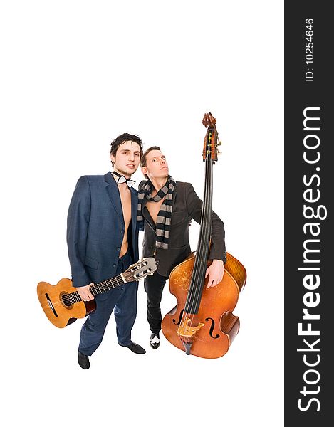 Two musicians isolated on the white background. Two musicians isolated on the white background