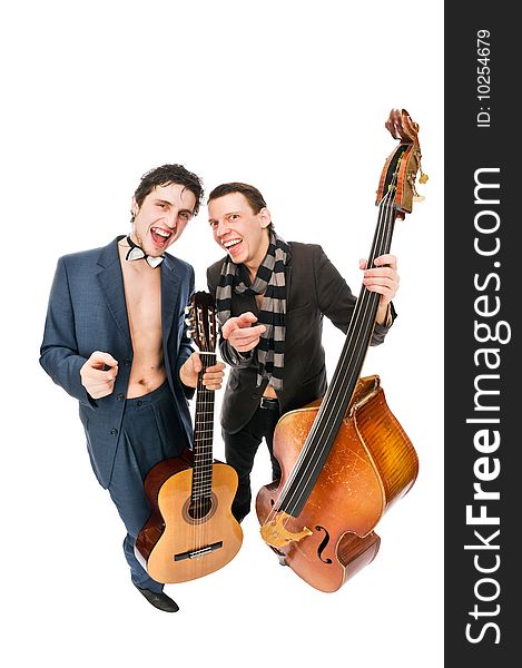 Two musicians isolated on the white background. Two musicians isolated on the white background