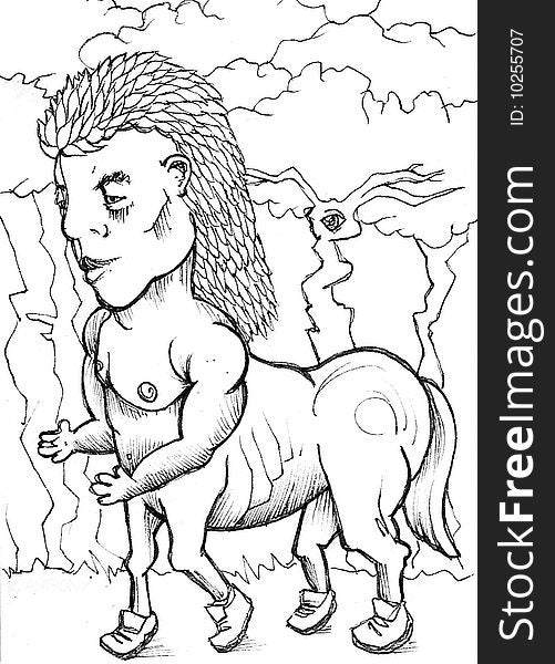 Illustration of a centaur with an awesome flowing mullet ready to swoop you off your feet and take you on a ride of destiny. Illustration of a centaur with an awesome flowing mullet ready to swoop you off your feet and take you on a ride of destiny