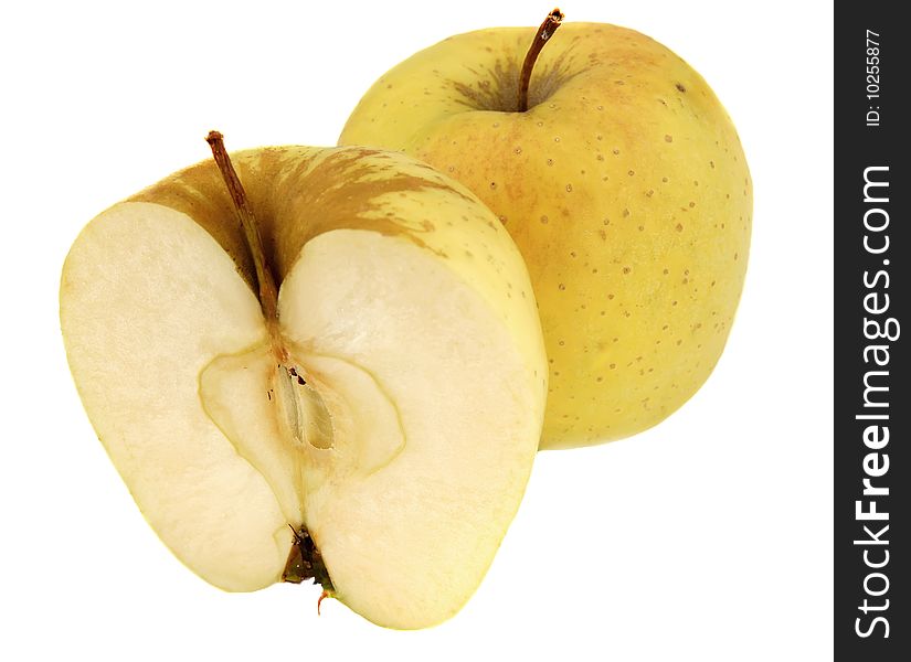 Yellow apples on a white background