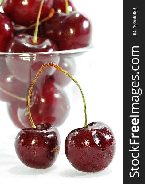 Fresh Cherry in Cup with White Background. Fresh Cherry in Cup with White Background