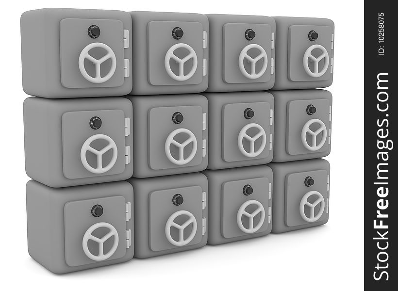 Safes on white background. Made in 3d