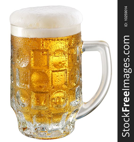 Light beer in glass on a white background